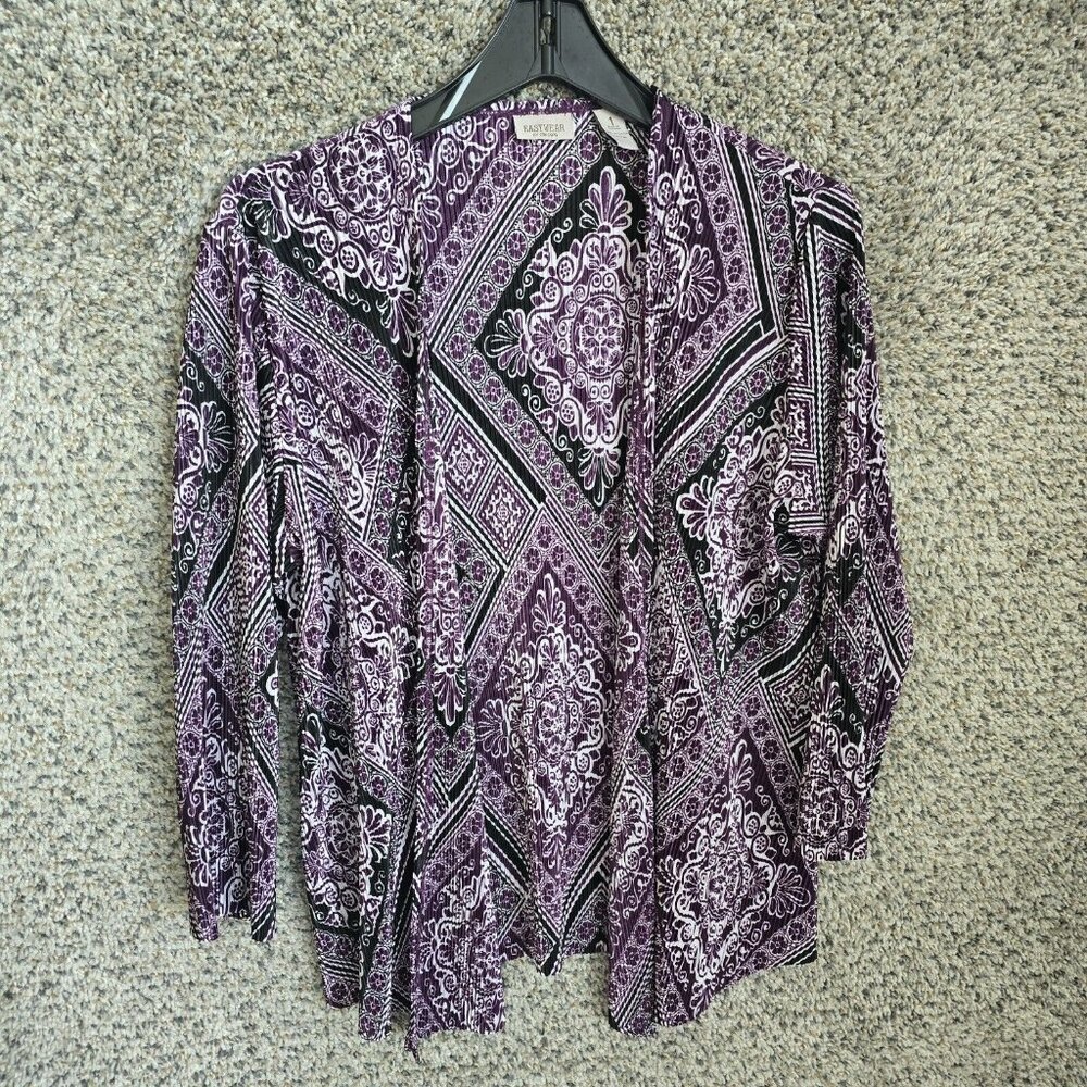 Chicos Easywear Cardigan Womens 1 US Medium Purple Crinkle Open Front Ladies